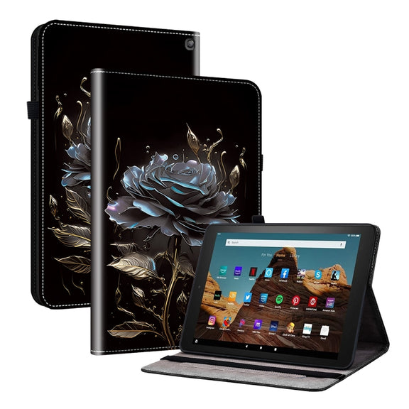 For Amazon Fire HD 10 2019/2017 Crystal Texture Painted Leather Smart Tablet Case(Black Rose)