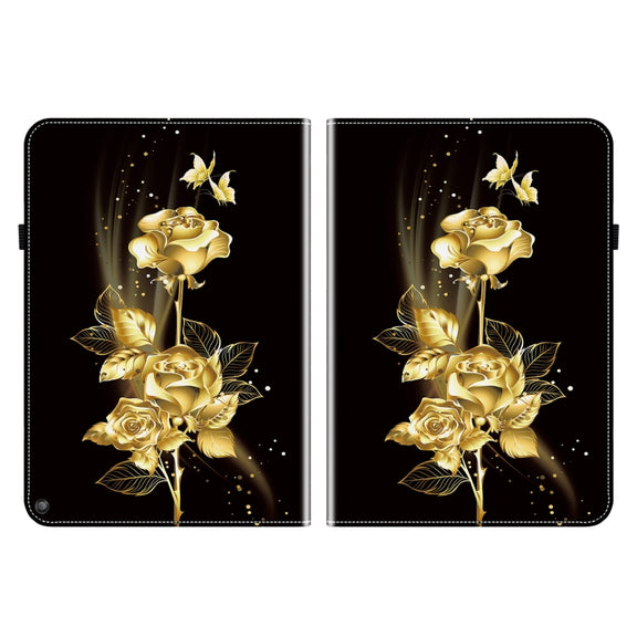 For Amazon Fire HD10 / HD10 Plus 2021 Crystal Texture Painted Leather Smart Tablet Case(Gold Butterfly Rose)