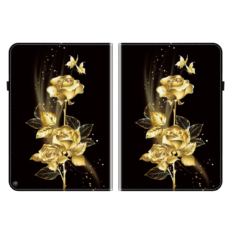 For Amazon Fire HD10 / HD10 Plus 2021 Crystal Texture Painted Leather Smart Tablet Case(Gold Butterfly Rose)