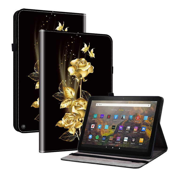 For Amazon Fire HD10 / HD10 Plus 2021 Crystal Texture Painted Leather Smart Tablet Case(Gold Butterfly Rose) - free shipping - PMC TechLife - Order now!