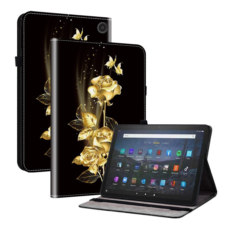 For Amazon Fire Max 11 Crystal Texture Painted Leather Tablet Case(Gold Butterfly Rose) - Amazon by PMC TechLife | Online Shopping South Africa | PMC TechLife | Buy Now Pay Later Mobicred