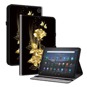 For Amazon Fire Max 11 Crystal Texture Painted Leather Tablet Case(Gold Butterfly Rose)