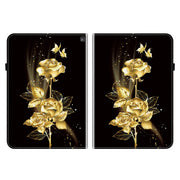 For Amazon Fire HD10 2023 Crystal Texture Painted Leather Tablet Case(Gold Butterfly Rose)