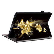 For Amazon Fire HD10 2023 Crystal Texture Painted Leather Tablet Case(Gold Butterfly Rose)