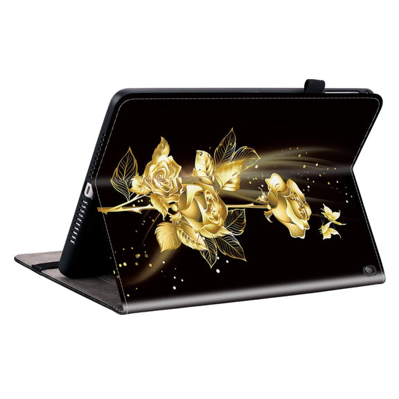 For Amazon Fire HD10 2023 Crystal Texture Painted Leather Tablet Case(Gold Butterfly Rose)