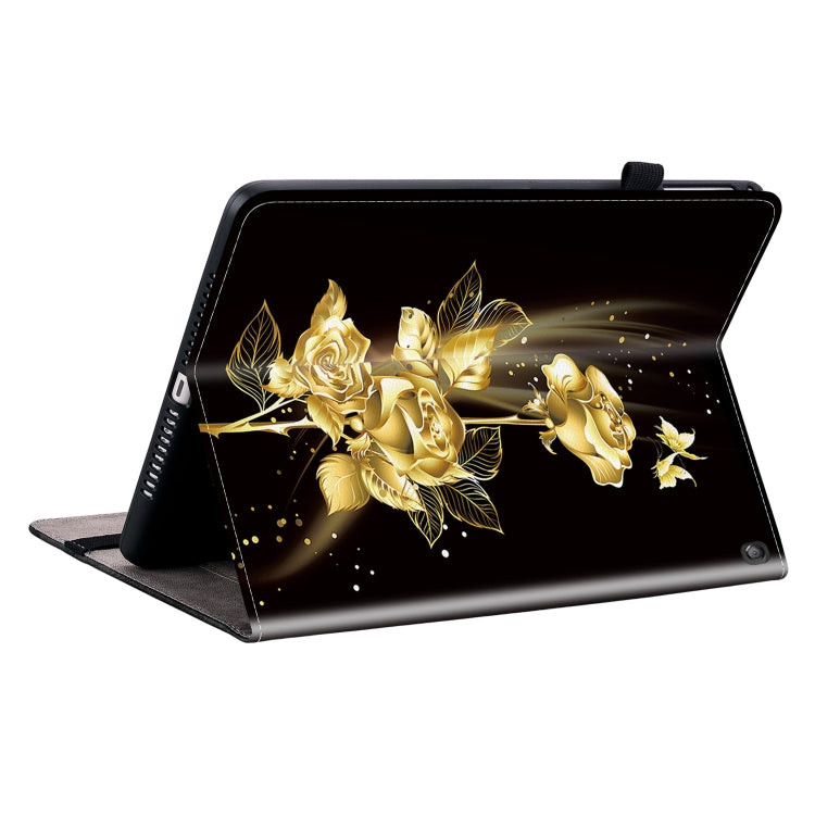For Amazon Fire HD10 2023 Crystal Texture Painted Leather Tablet Case(Gold Butterfly Rose)