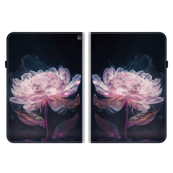 For Amazon Fire HD10 2023 Crystal Texture Painted Leather Tablet Case(Purple Peony)