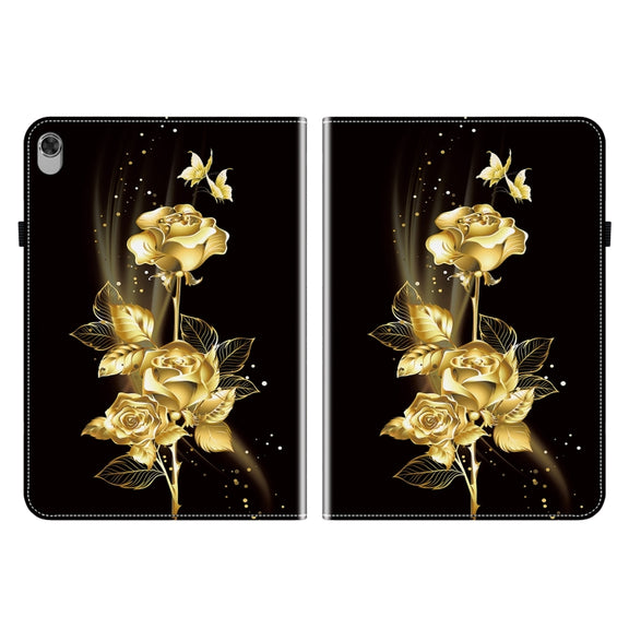 For Lenovo M10 Plus 10.3 Crystal Texture Painted Leather Tablet Case(Gold Butterfly Rose)
