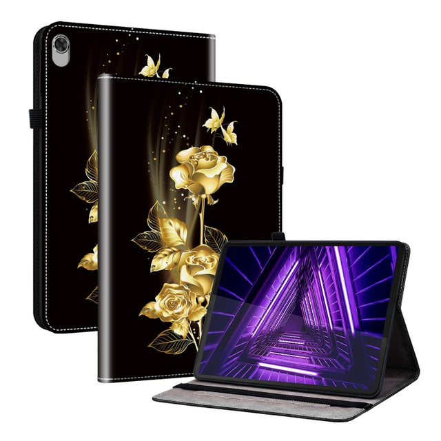 For Lenovo M10 Plus 10.3 Crystal Texture Painted Leather Tablet Case(Gold Butterfly Rose) - Lenovo by PMC TechLife | Online Shopping South Africa | PMC TechLife | Buy Now Pay Later Mobicred