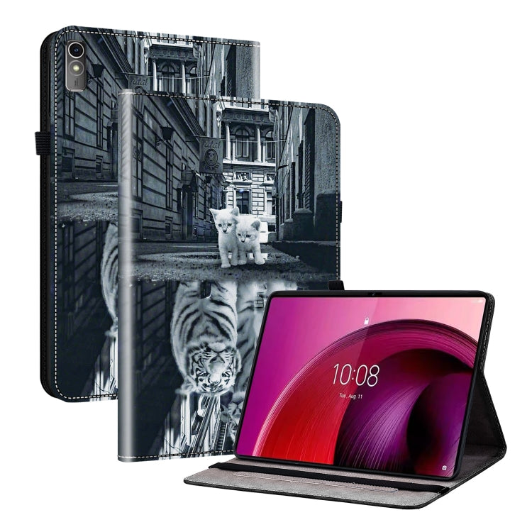 For Lenovo Tab M10 5G 2023 Crystal Texture Painted Leather Tablet Case(Cat Reflection Tiger) - Lenovo by PMC TechLife | Online Shopping South Africa | PMC TechLife | Buy Now Pay Later Mobicred