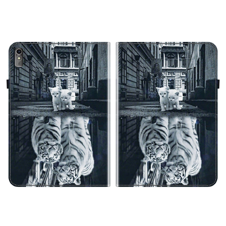 For Lenovo Tab M10 5G 2023 Crystal Texture Painted Leather Tablet Case(Cat Reflection Tiger) - Lenovo by PMC TechLife | Online Shopping South Africa | PMC TechLife | Buy Now Pay Later Mobicred