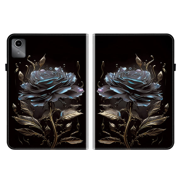 For Lenovo Tab M11/ Xiaoxin Pad 11 2024 Crystal Texture Painted Leather Tablet Case(Black Rose)