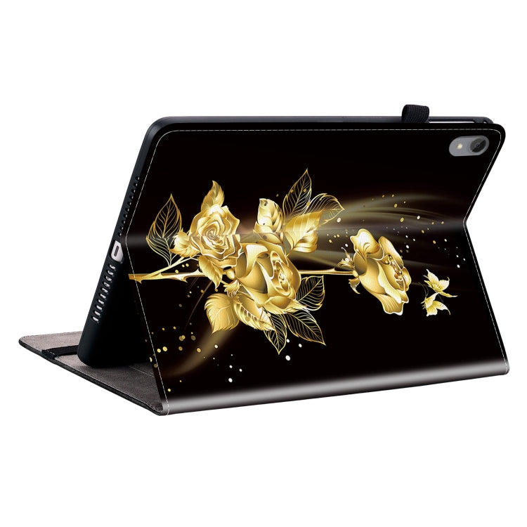 For Lenovo Tab P11 / Xiaoxin Pad Plus Crystal Texture Painted Leather Tablet Case(Gold Butterfly Rose)