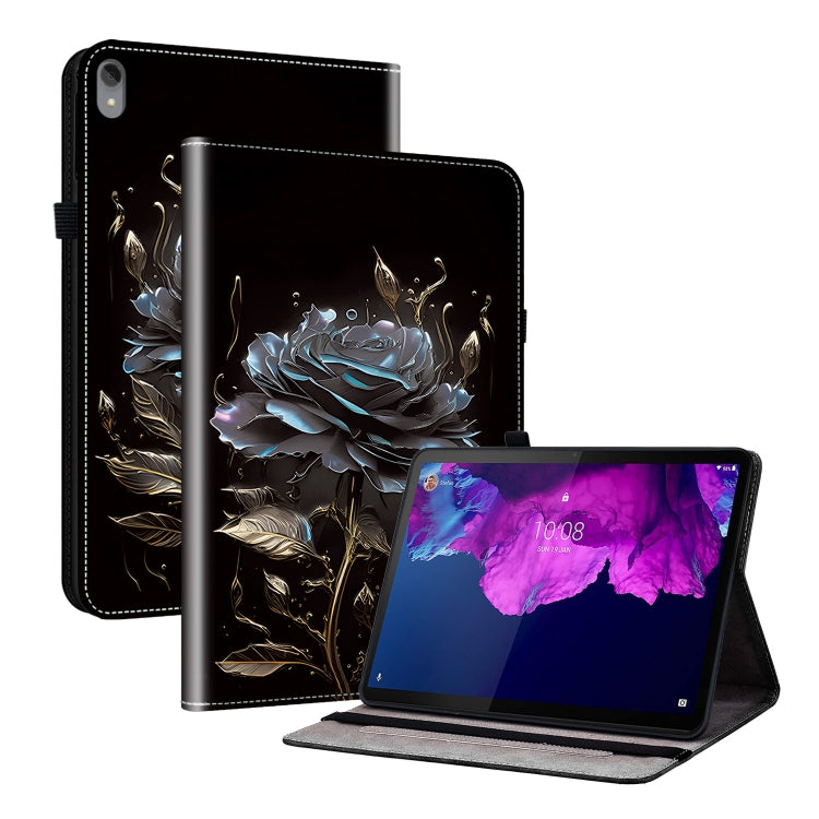 For Lenovo Tab P11 / Xiaoxin Pad Plus Crystal Texture Painted Leather Tablet Case(Black Rose) - Lenovo by PMC TechLife | Online Shopping South Africa | PMC TechLife | Buy Now Pay Later Mobicred