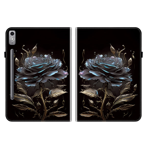 For Lenovo Tab P12 12.7 Crystal Texture Painted Leather Tablet Case(Black Rose)