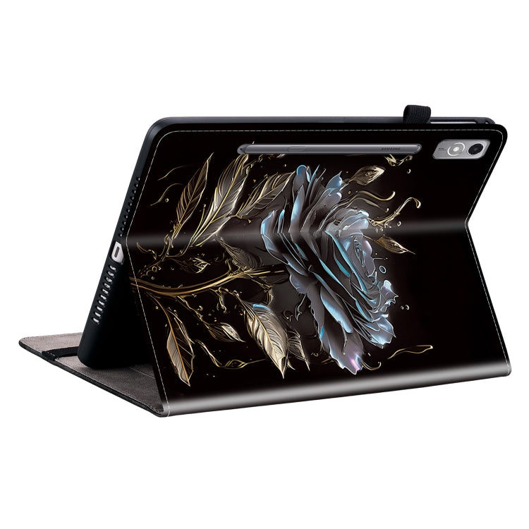 For Lenovo Tab P12 12.7 Crystal Texture Painted Leather Tablet Case(Black Rose)