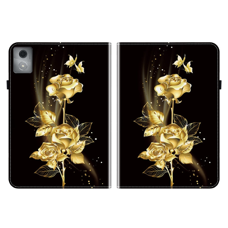 For Lenovo Tab K11 Plus Crystal Texture Painted Leather Tablet Case(Gold Butterfly Rose)