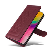 For iPhone 16 Diamond Lattice Leather Flip Phone Case(Wine Red)