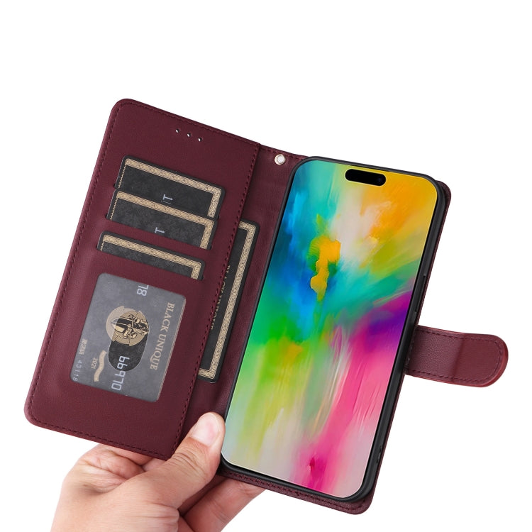 For iPhone 16 Diamond Lattice Leather Flip Phone Case(Wine Red)