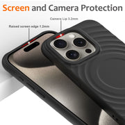 For iPhone 16 Pro Max Wave Texture MagSafe Magnetic Liquid Silicone Phone Case(Black)