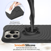For iPhone 16 Pro Max Wave Texture MagSafe Magnetic Liquid Silicone Phone Case(Black)
