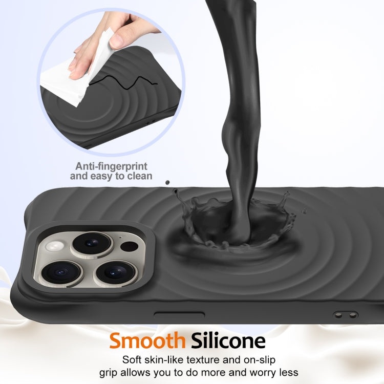 For iPhone 16 Pro Max Wave Texture MagSafe Magnetic Liquid Silicone Phone Case(Black)
