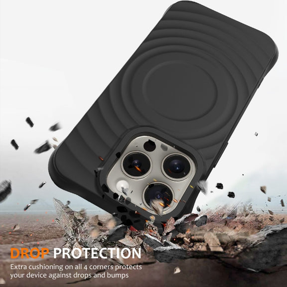 For iPhone 16 Pro Max Wave Texture MagSafe Magnetic Liquid Silicone Phone Case(Black)