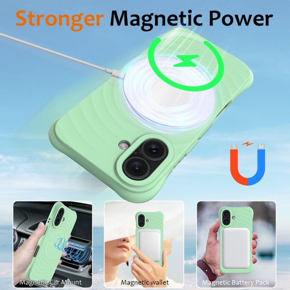 For iPhone 16 Plus Wave Texture MagSafe Magnetic Liquid Silicone Phone Case(Green)