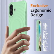 For iPhone 16 Wave Texture MagSafe Magnetic Liquid Silicone Phone Case(Green)