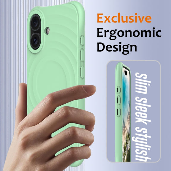 For iPhone 16 Wave Texture MagSafe Magnetic Liquid Silicone Phone Case(Green)