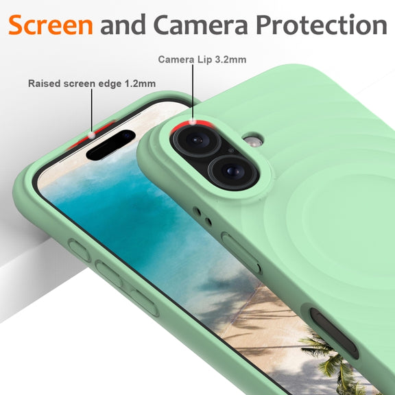 For iPhone 16 Wave Texture MagSafe Magnetic Liquid Silicone Phone Case(Green)