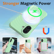For iPhone 16 Wave Texture MagSafe Magnetic Liquid Silicone Phone Case(Green)