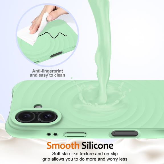 For iPhone 16 Wave Texture MagSafe Magnetic Liquid Silicone Phone Case(Green)