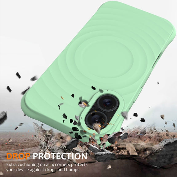 For iPhone 16 Wave Texture MagSafe Magnetic Liquid Silicone Phone Case(Green)