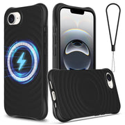 For iPhone 16e Wave Texture MagSafe Magnetic Liquid Silicone Phone Case(Black)