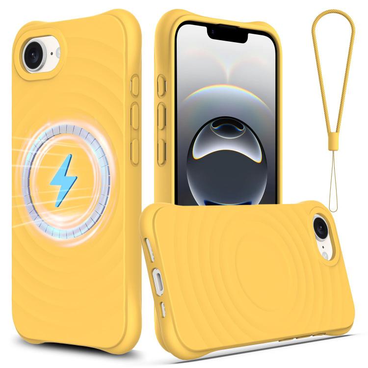 For iPhone 16e Wave Texture MagSafe Magnetic Liquid Silicone Phone Case(Yellow) - iPhone 16e Cases by PMC TechLife | Online Shopping South Africa | PMC TechLife | Buy Now Pay Later Mobicred