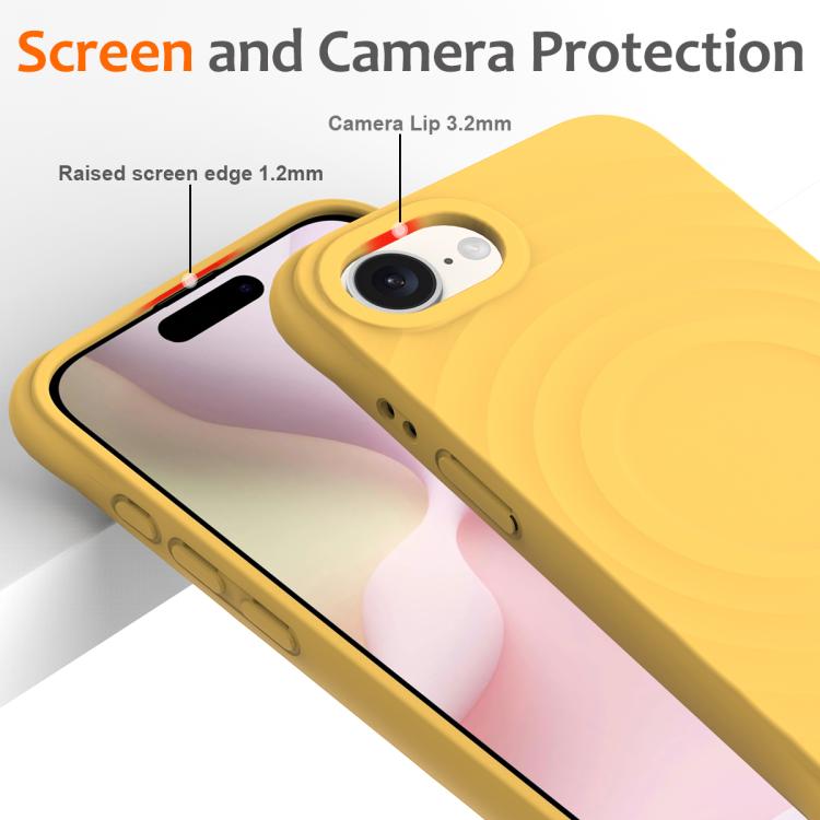 For iPhone 16e Wave Texture MagSafe Magnetic Liquid Silicone Phone Case(Yellow) - iPhone 16e Cases by PMC TechLife | Online Shopping South Africa | PMC TechLife | Buy Now Pay Later Mobicred