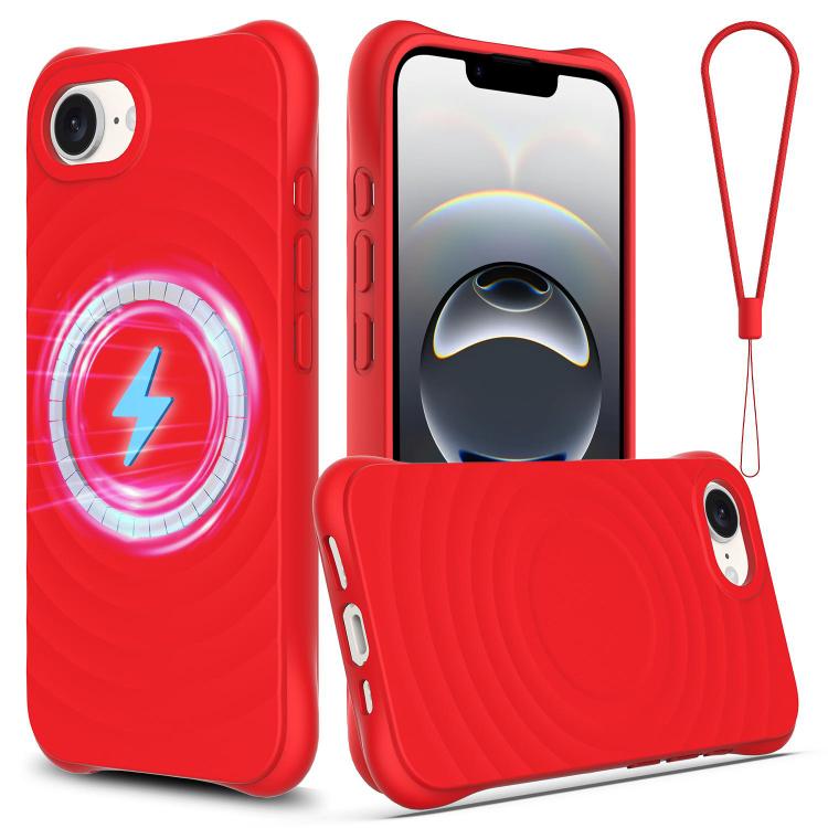 For iPhone 16e Wave Texture MagSafe Magnetic Liquid Silicone Phone Case(Red) - iPhone 16e Cases by PMC TechLife | Online Shopping South Africa | PMC TechLife | Buy Now Pay Later Mobicred