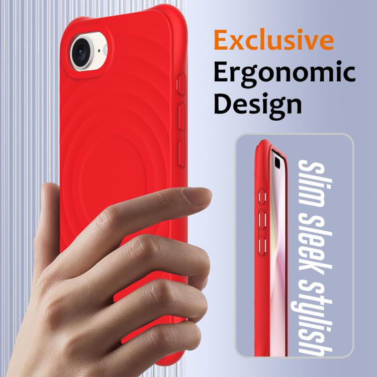 For iPhone 16e Wave Texture MagSafe Magnetic Liquid Silicone Phone Case(Red) - iPhone 16e Cases by PMC TechLife | Online Shopping South Africa | PMC TechLife | Buy Now Pay Later Mobicred