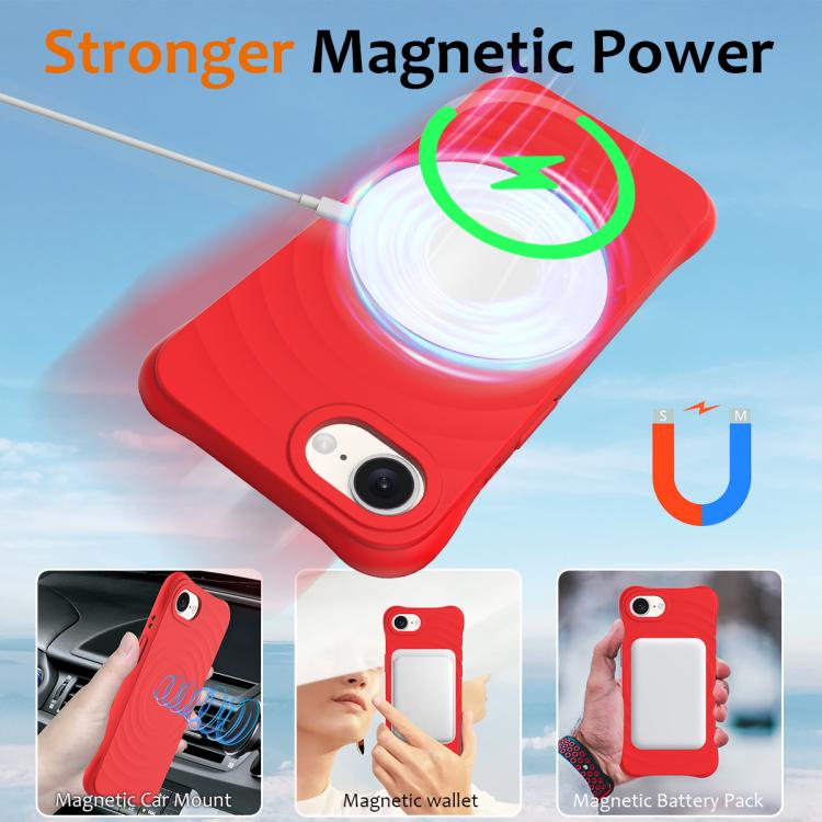 For iPhone 16e Wave Texture MagSafe Magnetic Liquid Silicone Phone Case(Red) - iPhone 16e Cases by PMC TechLife | Online Shopping South Africa | PMC TechLife | Buy Now Pay Later Mobicred
