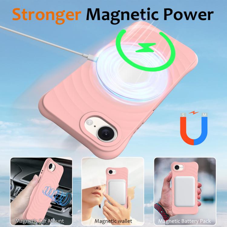 For iPhone 16e Wave Texture MagSafe Magnetic Liquid Silicone Phone Case(Pink) - iPhone 16e Cases by PMC TechLife | Online Shopping South Africa | PMC TechLife | Buy Now Pay Later Mobicred