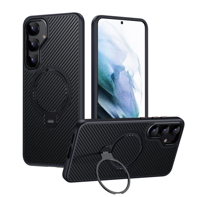 For Samsung Galaxy S25+ 5G Double Ring MagSafe Holder Carbon Fibre Phone Case(Black) - Galaxy S25+ 5G Cases by PMC Jewellery | Online Shopping South Africa | PMC Jewellery | Buy Now Pay Later Mobicred