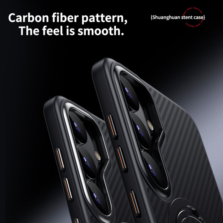For Samsung Galaxy S25+ 5G Double Ring MagSafe Holder Carbon Fibre Phone Case(Silver)