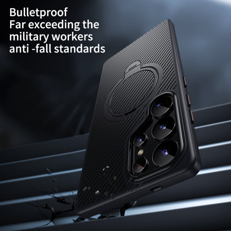 For Samsung Galaxy S25 Ultra 5G Double Ring MagSafe Holder Carbon Fibre Phone Case(Black) - Galaxy S25 Ultra 5G Cases by PMC Jewellery | Online Shopping South Africa | PMC Jewellery | Buy Now Pay Later Mobicred