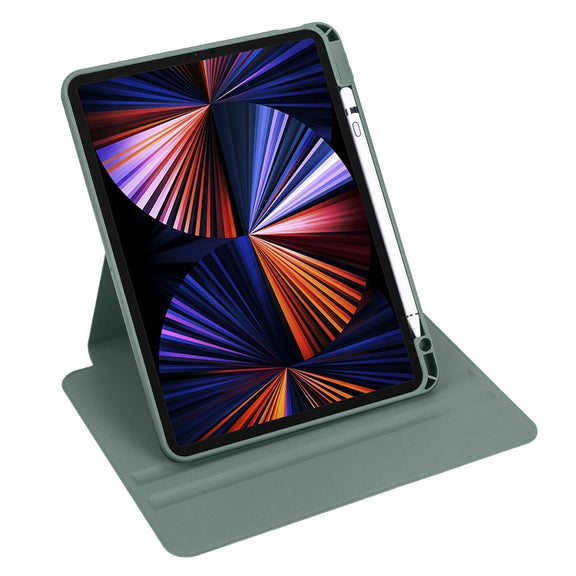 For iPad Air 11 2025 / 2024 Acrylic 360 Degree Rotation Holder Leather Tablet Case(Pine Green)