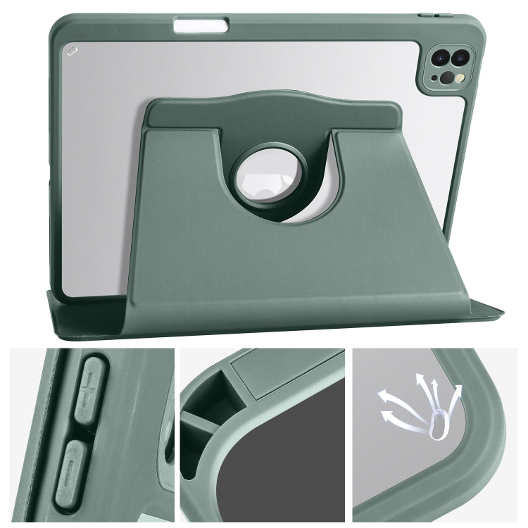 For iPad Air 11 2025 / 2024 Acrylic 360 Degree Rotation Holder Leather Tablet Case(Pine Green)