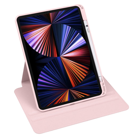 For iPad Air 13 2024 Acrylic 360 Degree Rotation Holder Leather Tablet Case(Sand Pink)