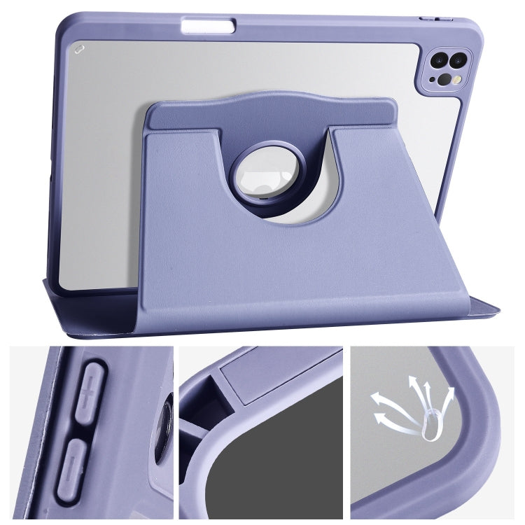 For iPad Pro 13 2024 Acrylic 360 Degree Rotation Holder Leather Tablet Case(Lavender Purple)