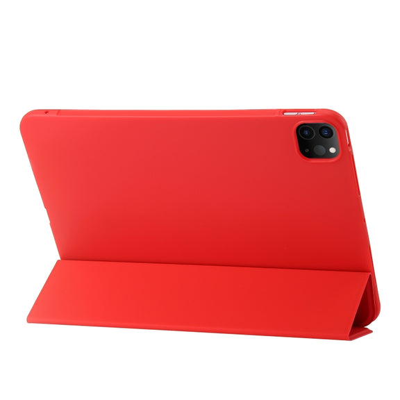 For iPad Pro 11 2024 Three-fold Holder Flip Tablet Leather Case(Red)