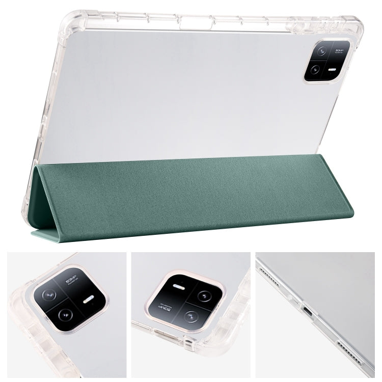 For iPad Air 11 2025 / 2024 3-fold Clear TPU Smart Leather Tablet Case with Pen Slot(Dark Green) - iPad Air 11 2025 / 2024 Cases by PMC TechLife | Online Shopping South Africa | PMC TechLife | Buy Now Pay Later Mobicred